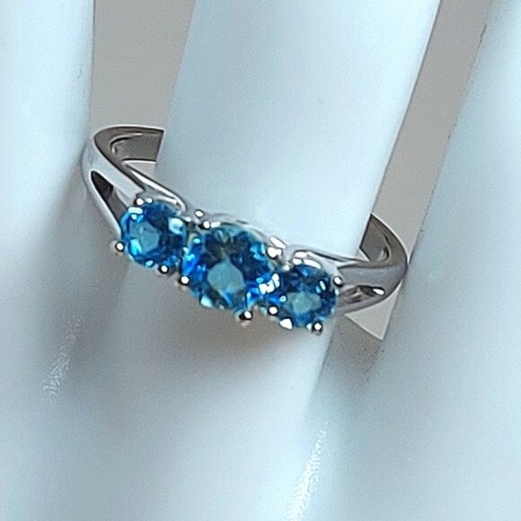 Natural Blue Apatite 5mm 14K White Gold on 925 Sterling Silver Ring Sz 7.5 - Picture 5 of 9